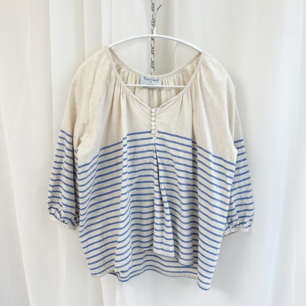 marina half stripe linen mixed blouse