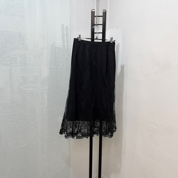 레이스 쉬폰 블랙 롱치마 빈티지스커트 4463