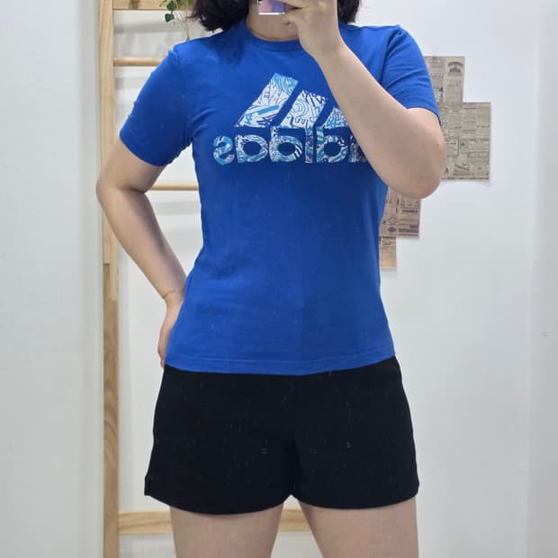 [프립]140/딱붙핏 아디다스 반팔 티셔츠 블루