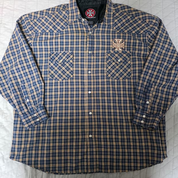 [2XL] 빈티지 WCC 웨스트 코스트 차퍼스 체크 셔츠 오렌지 베이스