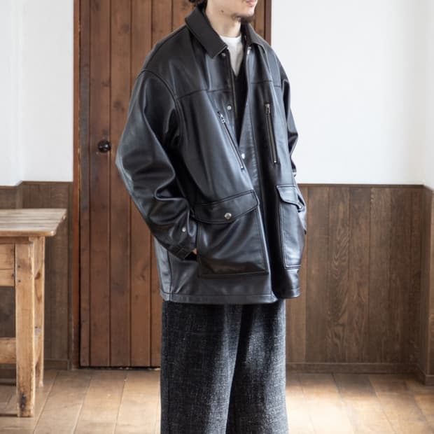 4size)  네스트로브컨팩트 램 레더 헌팅자켓