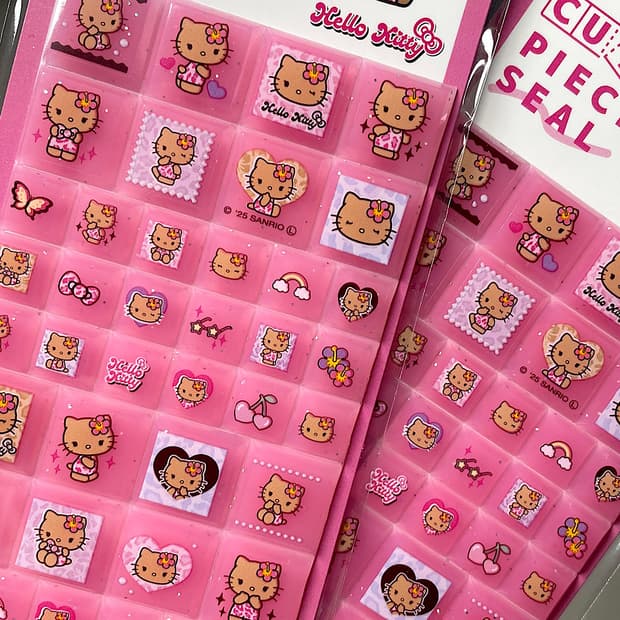 헬로키티 태닝 타일 조각 스티커 핑크