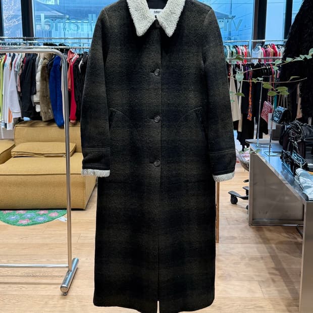 mm6 카키 체크패턴 롱 코트 