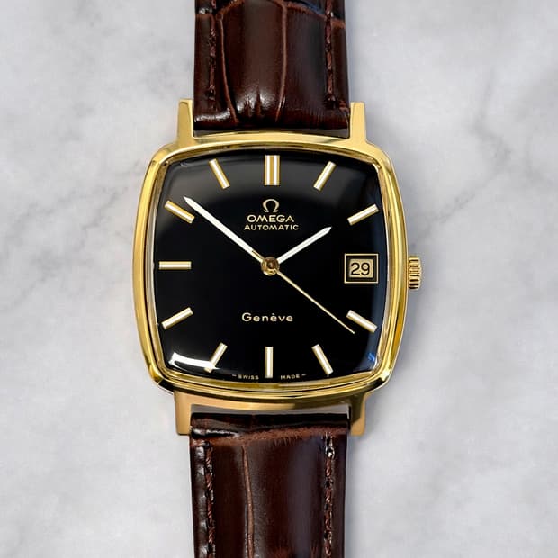 오메가 제네브 남성 블랙 금장 1012 오토매틱 시계