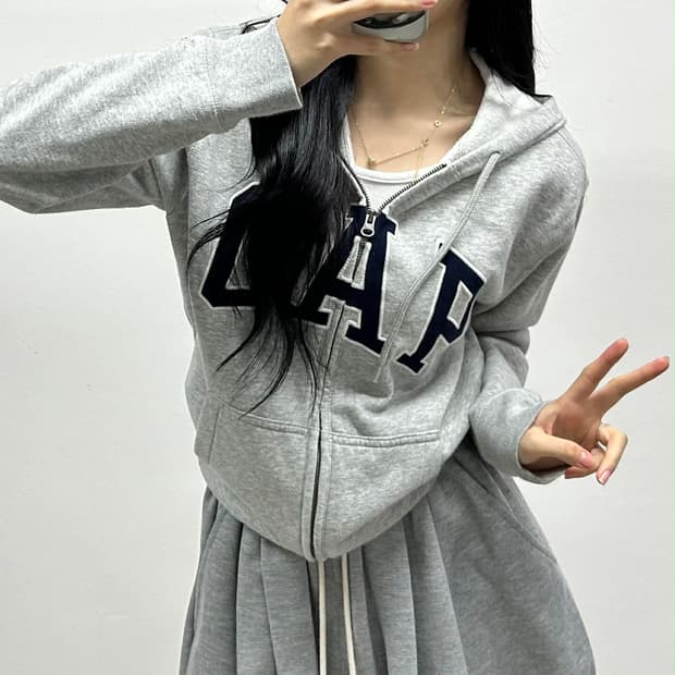 Gap 갭 그레이 폭닥 스웻 후드집업 희귀져지(XL)