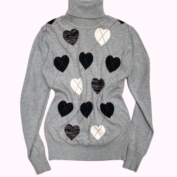 heart argyle turtle-neck knit