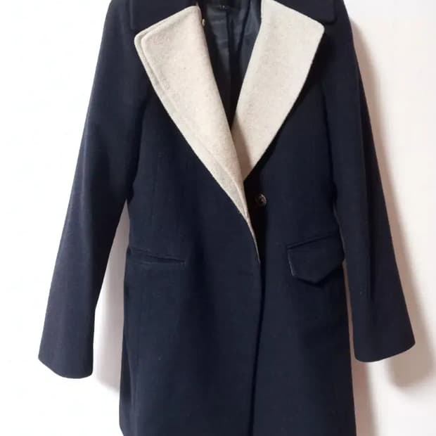 mustbe 퍼카라 탈착 배색카라 모직 코트 네이비 55