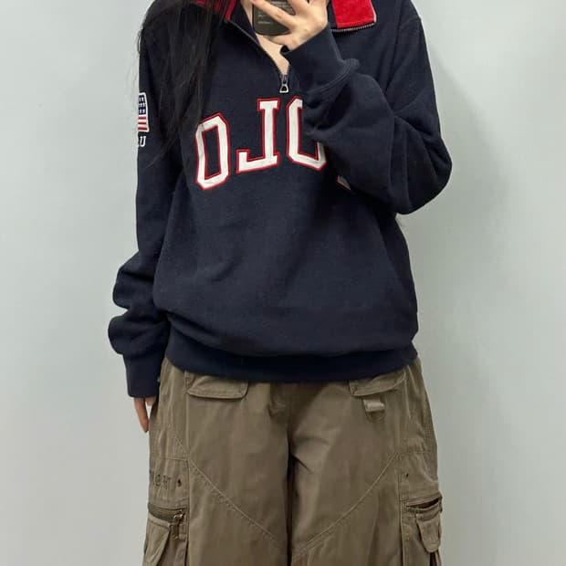 폴로 랄프로렌 성조기 빅로고 플리스 하프 집업