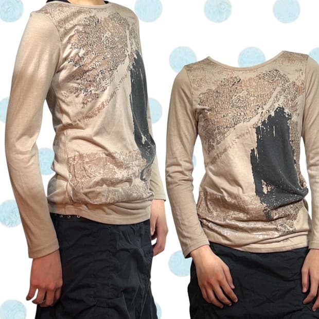 빈티지 패턴 오리엔탈 롱슬리브 긴팔 쭉티 S