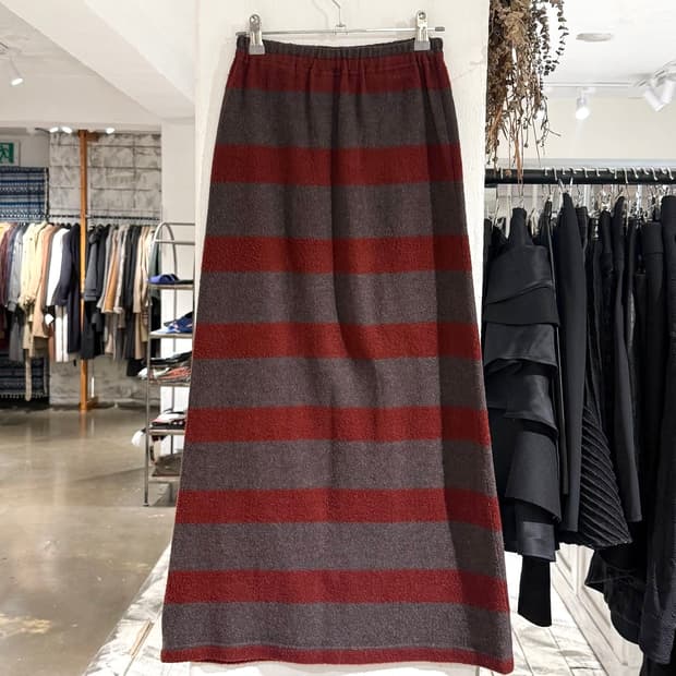 하이 스포팅 기어 브라운 스트라이프 울 블렌드 롱 스커트