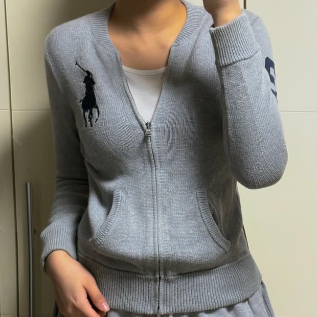 폴로 랄프로렌 빅포니 그레이 니트 집업