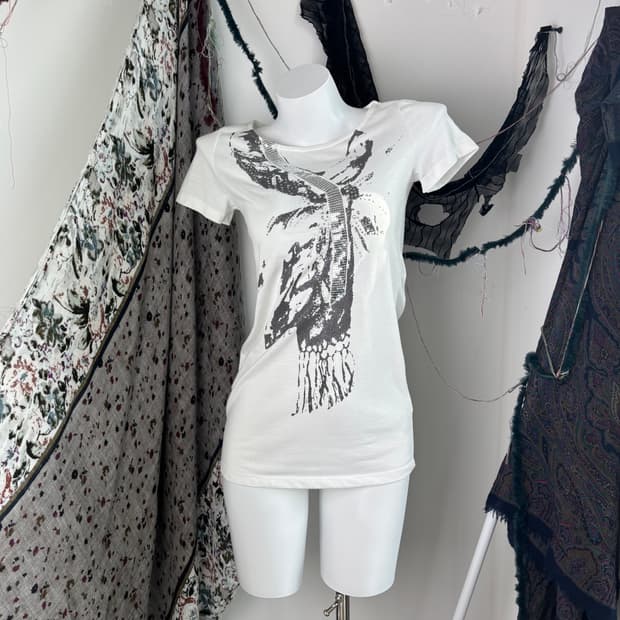 Y2k 아이보리 섀도 프린팅 티