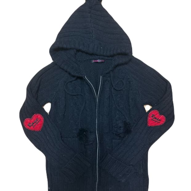 일본빈티지 방울 폼폼이 하트 니트 후드집업 모리걸 펑크 그런지