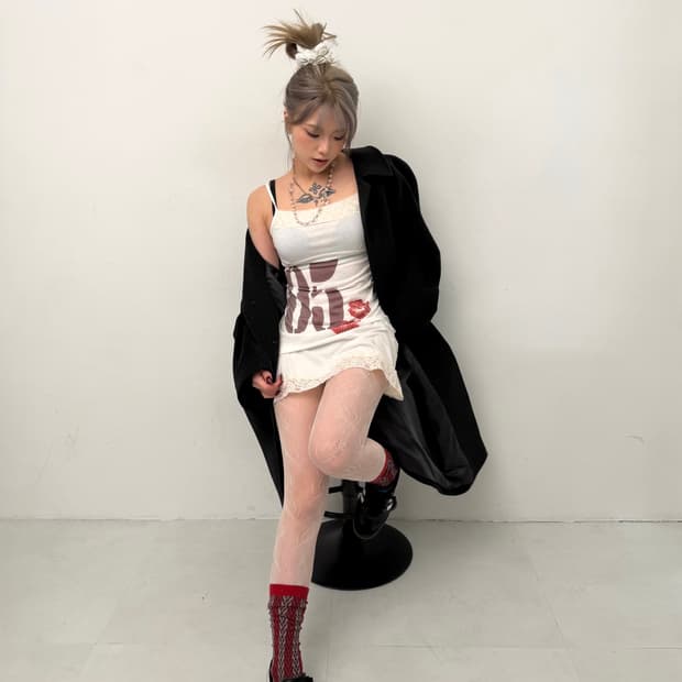 Y2K 그래픽 슬립 미니 원피스