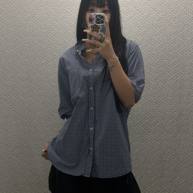GU 빈티지 컨트리 레트로 캐주얼 오버핏 체크 반팔 셔츠 K0588