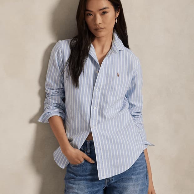 폴로 여성 스트라이프 옥스포드 코튼 셔츠 