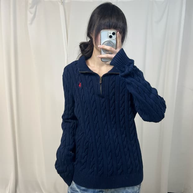 Polo  navy cable half-zip knit