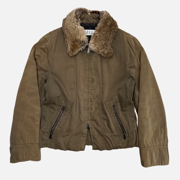 fur collar 2way zip-up jacket