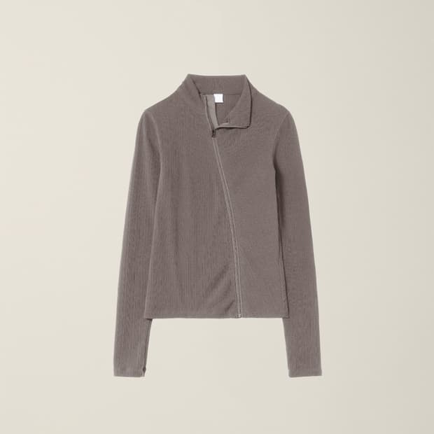 EE curved ribbed zip-up modern mocha