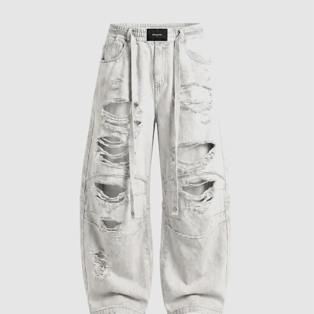 배드블러드 Destroyed Raw-Edge Joggers 화이트