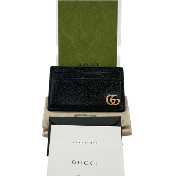 구찌 GG 마몽 블랙 레더 카드 케이스 지갑