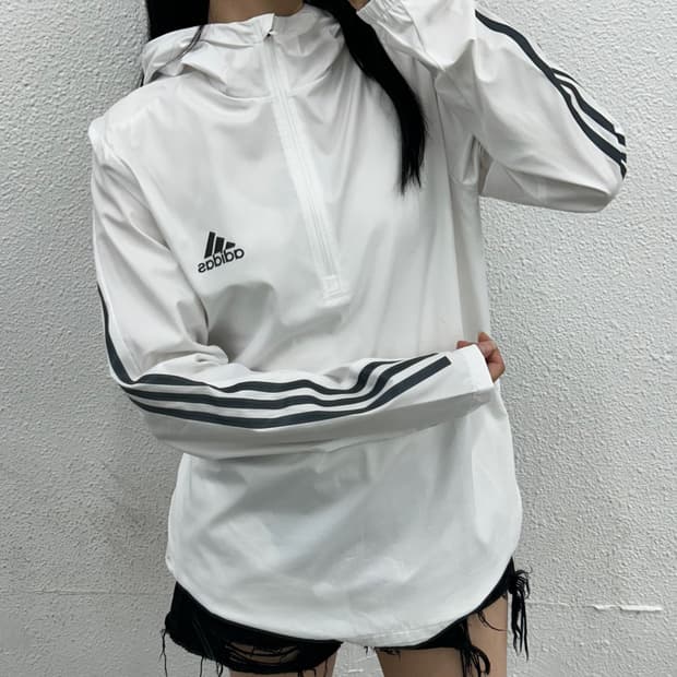 아디다스 그레이라인 화이트 후드 아노락 L