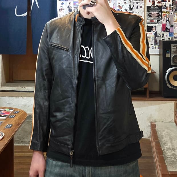 빈티지 사이드 라인 레이싱 무드 양가죽 자켓