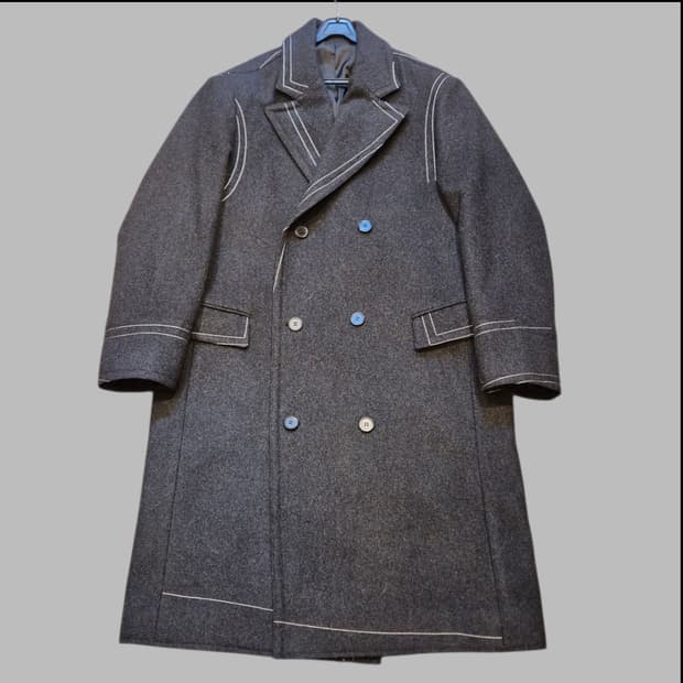 L~XL(착샷잇음) 스티치포인트 차콜 울 더블롱코트 