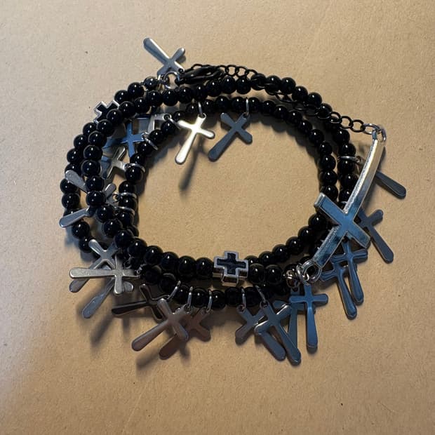 Black Cross Layered Bracelet