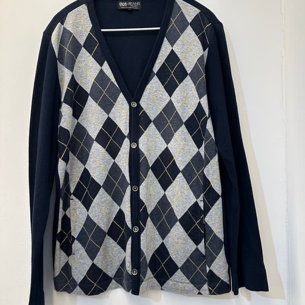 L) 빔즈 하트 다이아몬드 패턴 네이비 그레이 가디건