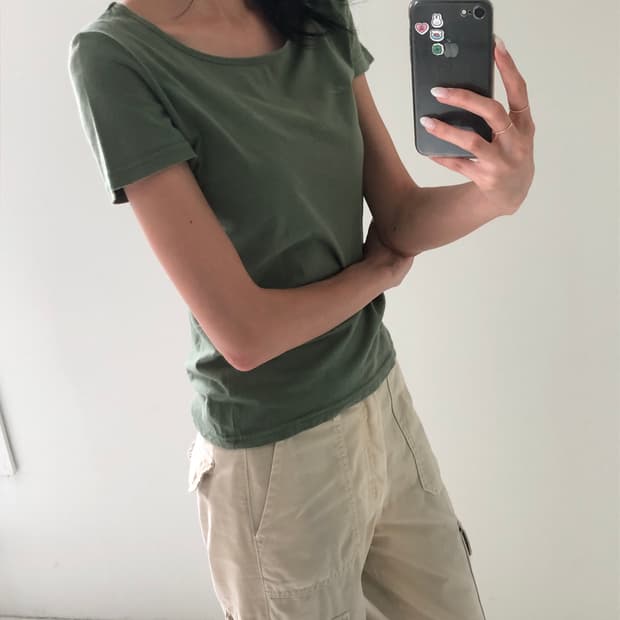 일본빈티지 올리브 숏반팔