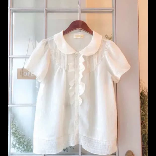 모리걸 프릴 반팔 블라우스 홍콩카라