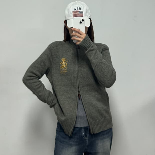 폴로 랄프로렌 레이싱 스테이블스 크라운 자수 램스울 니트 집업 가디건
