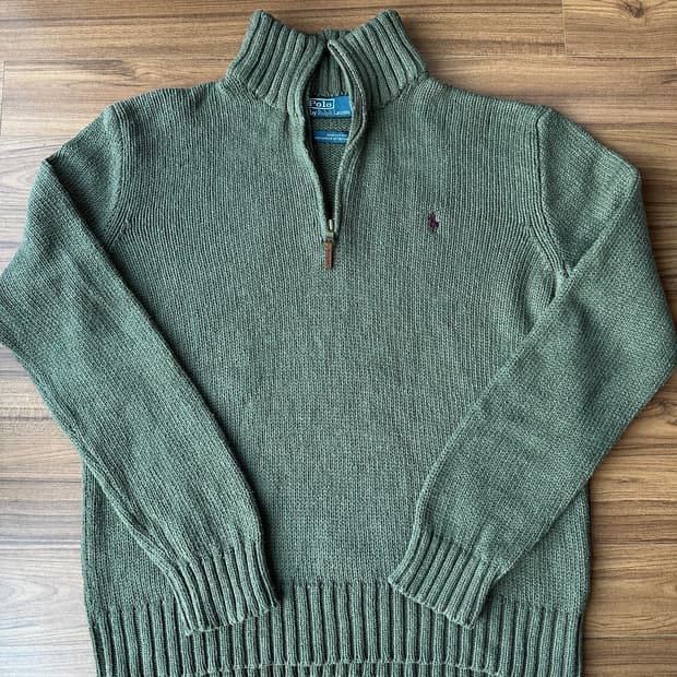 폴로 반집업 니트 올리브그린 L