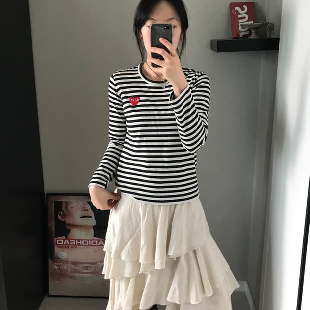 꼼데가르송 여성 레드와펜 스트라이프 롱슬리브티