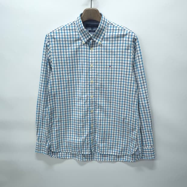타미힐피거 블루 체크 커스텀핏 셔츠(105)