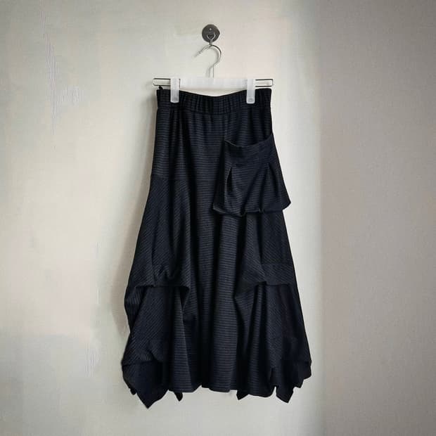 스트라이프 포켓 셔링 언발 아카이브 레이어드  롱스커트 치마 y2k 갸루