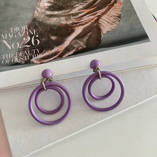 일본 수입 라일락 더블 링 귀걸이 (스크류 클립형)  