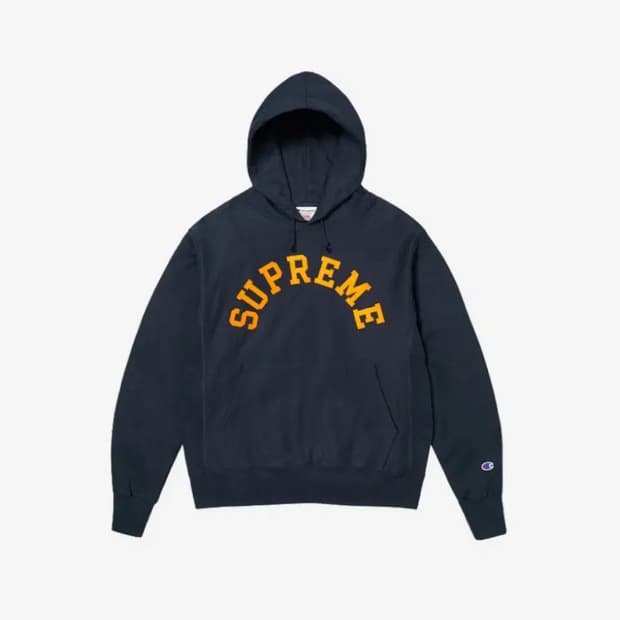 [새상품]슈프림 x 챔피온 후드 스웨트셔츠 네이비 - 25SS