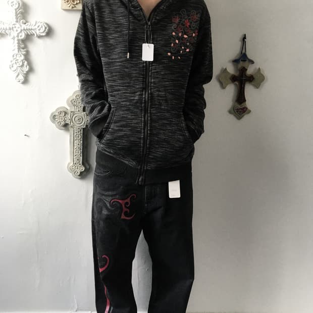 Oriental mood hood zip up