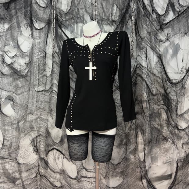 Y2K stud antique half zip-up knit long s