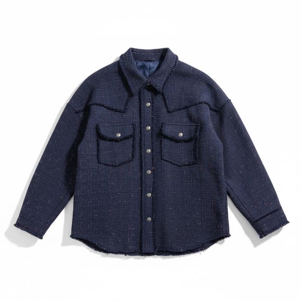 MMIC 트위드 오버핏 셔츠 자켓 네이비 F