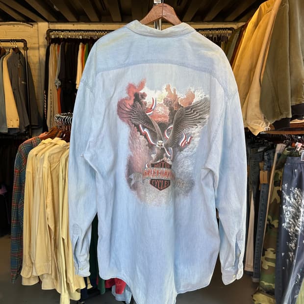 90s 할리데이비슨 샴브레이 셔츠 made in usa