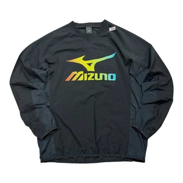 ✨ (바배) 미즈노 레인보우 빅로고 블랙 경량 웜업 바람막이