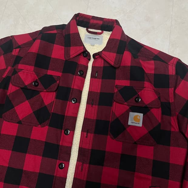 (L)칼하트WIP 로고 레드 체크셔츠 자켓