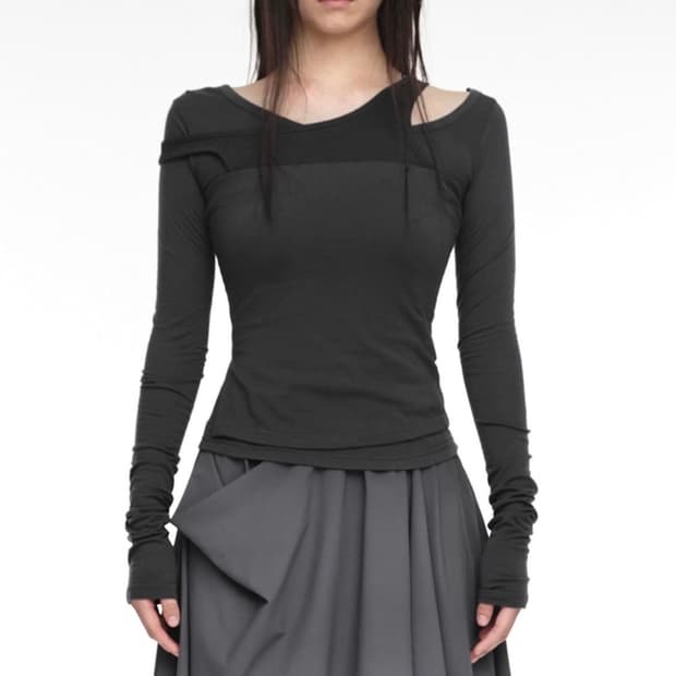 NACHE 나체 믹스드 레이어드 롱 슬리브 차콜