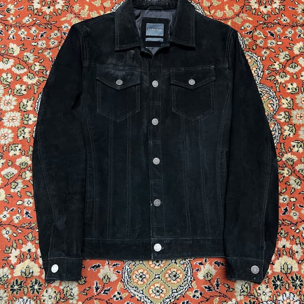 [M] ZARA MAN 자라 블랙 리얼 스웨이드 트러커 자켓