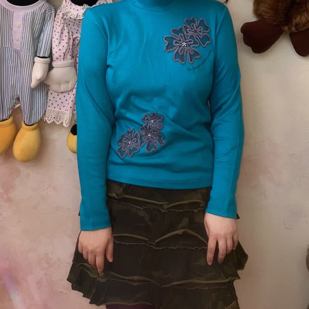 jpn 플라워 아쿠아 폴라 티셔츠