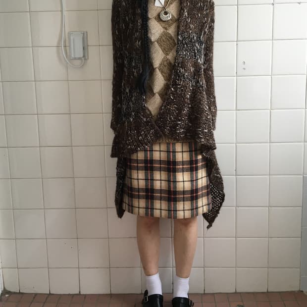 Drape unbalanced open knit cardigan