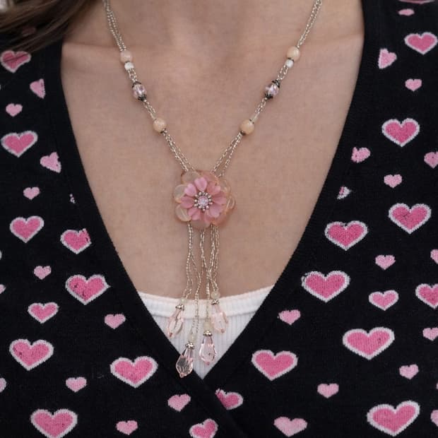 페어리 y2k 키치 러블리 핑크 비즈 플라워 목걸이